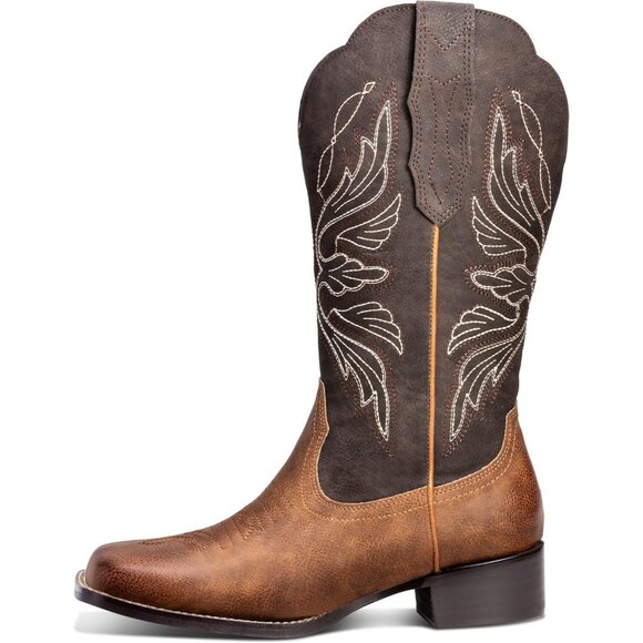 DPTIQRW Womens Brown Fashion Western Cowboy Boots Square Toe Wide Cowgirl - Picture 7 of 7